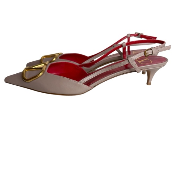 Valentino VLOGO Nude Pink Leather Slingback Kitten Heels size 40/10 - Picture 5 of 11